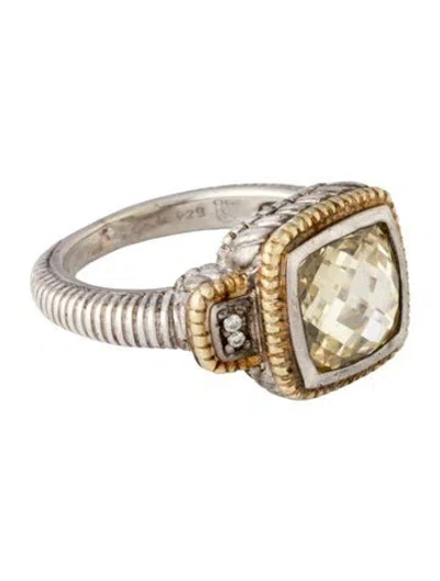 Pre-owned Judith Ripka Cubic Zirconia & Diamond Cocktail Ring In Yellow