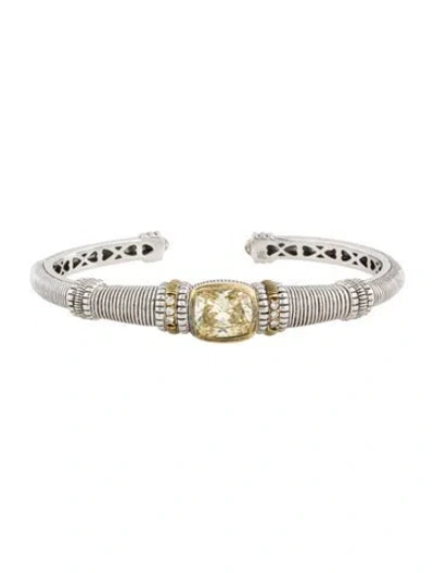 Pre-owned Judith Ripka Cubic Zirconia & Diamond Cuff Bracelet, 6.25" In Yellow