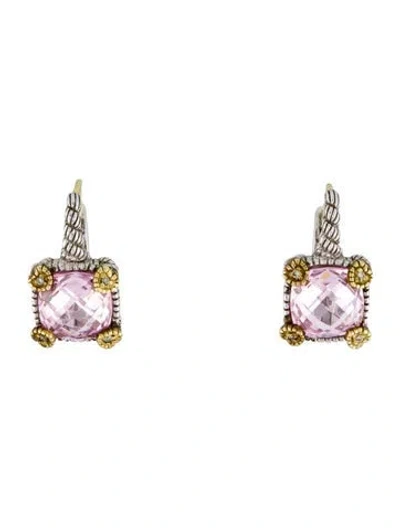 Pre-owned Judith Ripka Cubic Zirconia & Diamond Drop Earrings In Pink