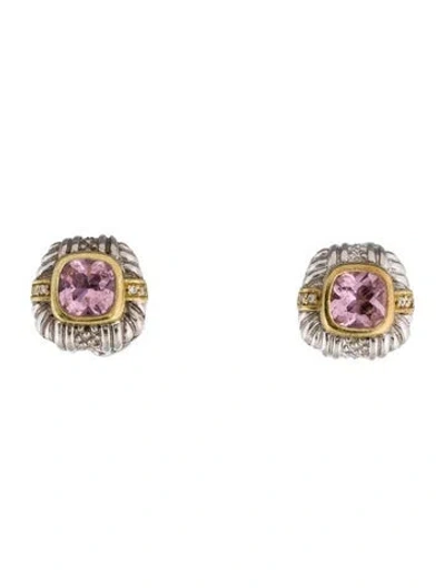 Pre-owned Judith Ripka Cubic Zirconia & Diamond Earclip Earrings In Pink