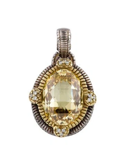 Pre-owned Judith Ripka Cubic Zirconia & Diamond Enhancer Pendant, 1.5" In Multi