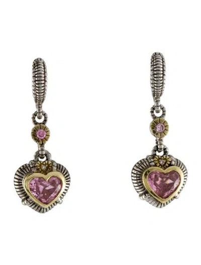 Pre-owned Judith Ripka Cubic Zirconia & Diamond Heart Drop Earrings In Multi