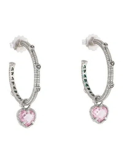 Pre-owned Judith Ripka Cubic Zirconia & Diamond Heart Drop Hoop Earrings In Multi