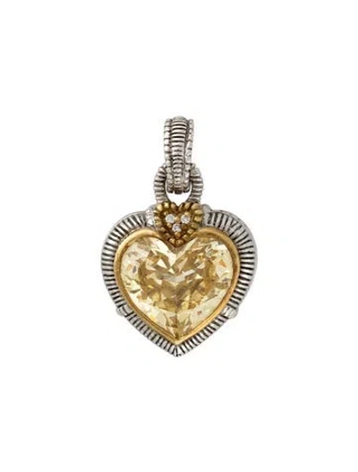 Pre-owned Judith Ripka Cubic Zirconia & Diamond Heart Enhancer Pendant In Multicolor