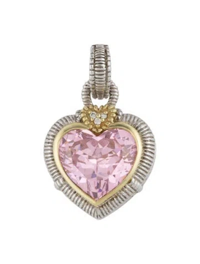 Pre-owned Judith Ripka Cubic Zirconia & Diamond Heart Pendant In Multicolor