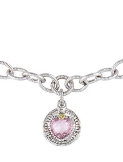 Pre-owned Judith Ripka Cubic Zirconia & Diamond Heart Pendant Necklace, 17" In Multi