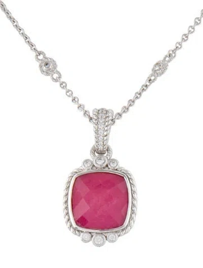 Pre-owned Judith Ripka Cubic Zirconia & Dyed Quartzite Station Pendant Necklace, 18" In Multi
