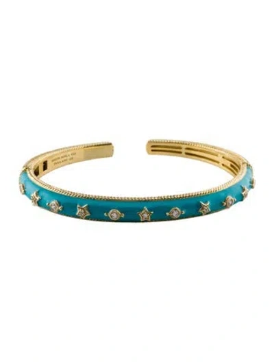 Pre-owned Judith Ripka Cubic Zirconia & Enamel Cuff Bracelet, 6.75" In Blue