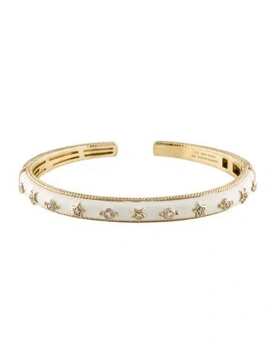 Pre-owned Judith Ripka Cubic Zirconia & Enamel Cuff Bracelet, 7" In White