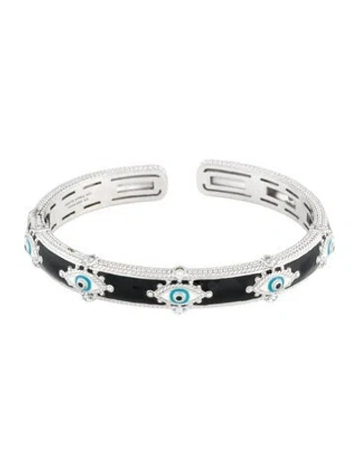 Pre-owned Judith Ripka Cubic Zirconia & Enamel Evil Eye Cuff, 7" In Multi