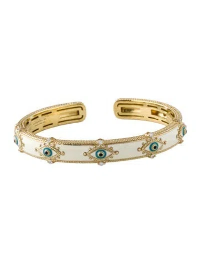 Pre-owned Judith Ripka Cubic Zirconia & Enamel Evil Eye Cuff, 7" In Multi