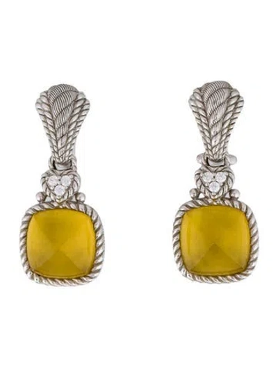 Pre-owned Judith Ripka Cubic Zirconia & Glass Drop Earrings In Orange