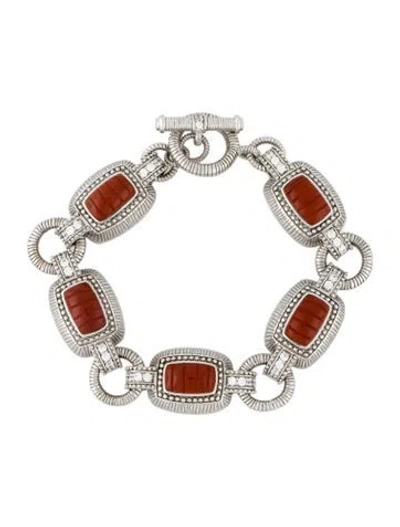 Pre-owned Judith Ripka Cubic Zirconia & Jasper Link Bracelet, 7" In Multicolor