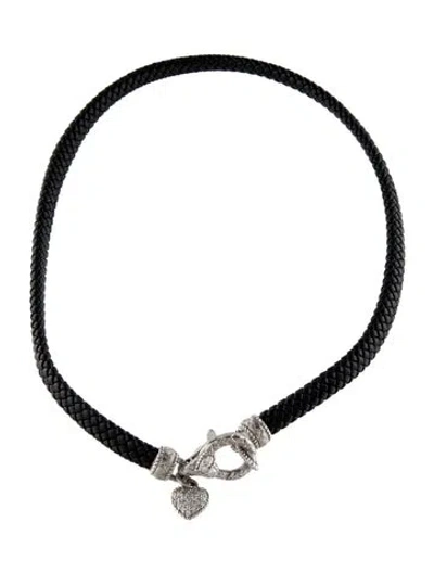 Pre-owned Judith Ripka Cubic Zirconia & Leather Necklace, 16" In Multi