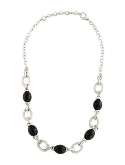 Pre-owned Judith Ripka Cubic Zirconia & Onyx Bead Station Necklace, 20" In Multicolor