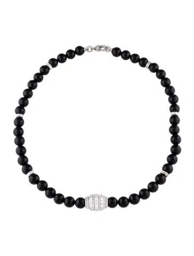 Pre-owned Judith Ripka Cubic Zirconia & Onyx Bead Strand Necklace, 20.25" In Multicolor