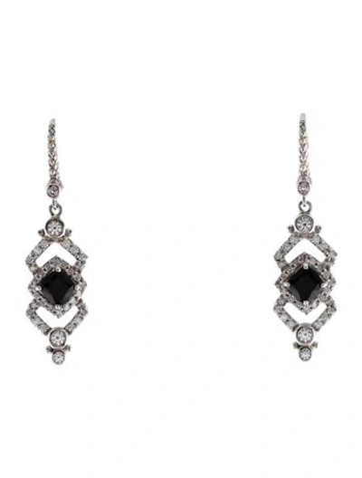 Pre-owned Judith Ripka Cubic Zirconia & Onyx Drop Earrings In Multi