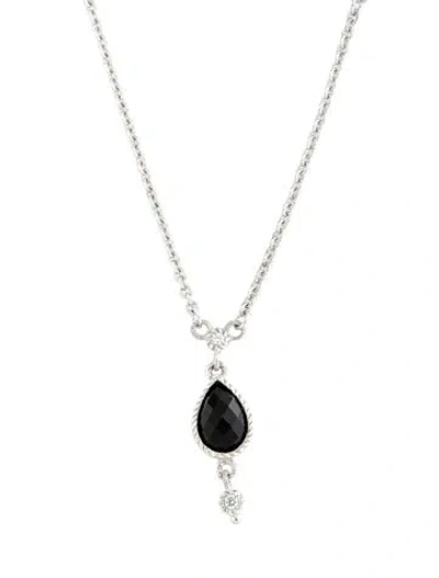 Pre-owned Judith Ripka Cubic Zirconia & Onyx Pendnat Necklace, 20.25" In Multicolor
