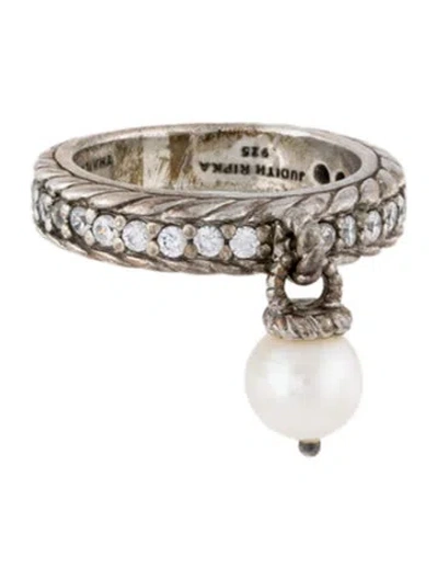 Pre-owned Judith Ripka Cubic Zirconia & Pearl Dangle Cocktail Ring In Multi