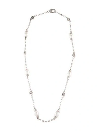Pre-owned Judith Ripka Cubic Zirconia & Pearl Station Necklace, 22" In Transparent