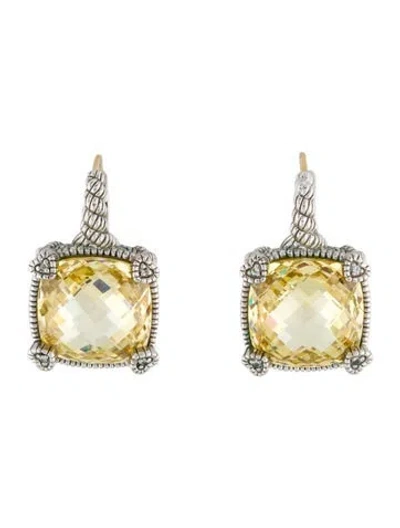 Pre-owned Judith Ripka Cubic Zirconia & Sapphire Drop Earrings In Multi