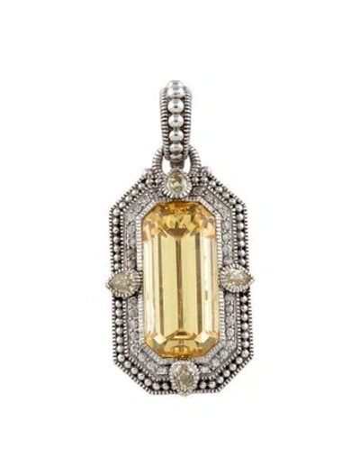 Pre-owned Judith Ripka Cubic Zirconia & Sapphire Enhancer Pendant, 1.75" In Multi