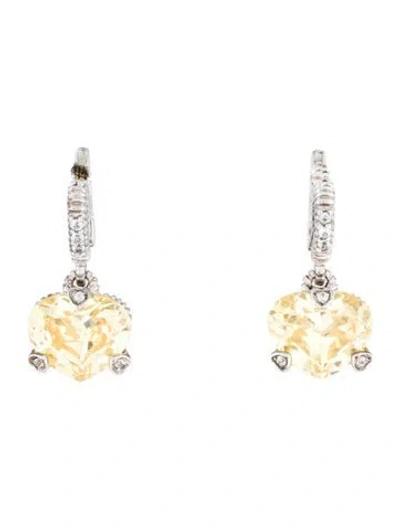 Pre-owned Judith Ripka Cubic Zirconia & Sapphire Heart Drop Earrings In Multi