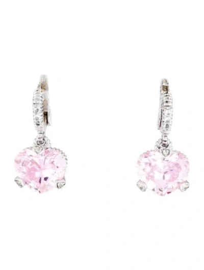 Pre-owned Judith Ripka Cubic Zirconia & Sapphire Heart Drop Earrings In Multi