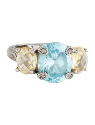 Pre-owned Judith Ripka Cubic Zirconia & Sapphire Love Cocktail Ring In Multicolor