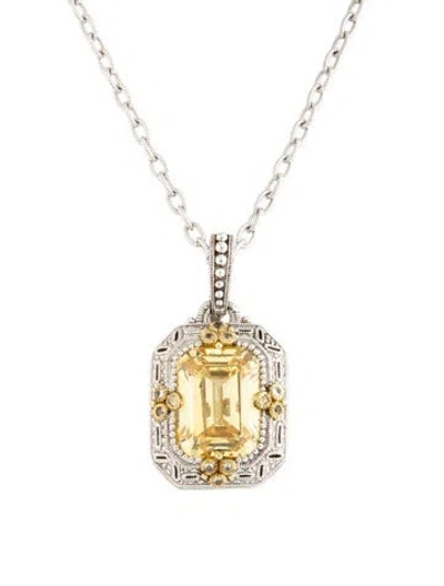 Pre-owned Judith Ripka Cubic Zirconia & Sapphire Pendant Necklace, 16.5" In Multicolor