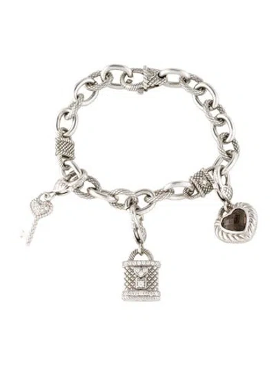 Pre-owned Judith Ripka Cubic Zirconia & Smokey Quartz Charm Bracelet, 6.75" In Multi