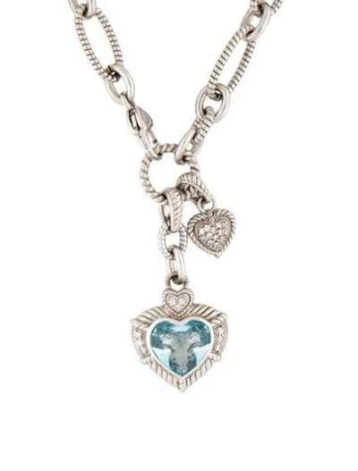 Pre-owned Judith Ripka Cubic Zirconia & Topaz Heart Pendant Necklace, 20" In Multicolor