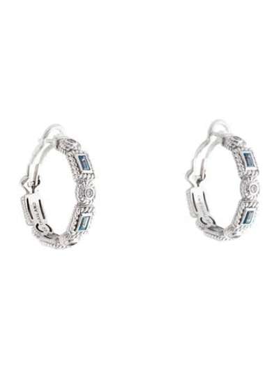 Pre-owned Judith Ripka Cubic Zirconia & Topaz Hoop Earrings In Multi