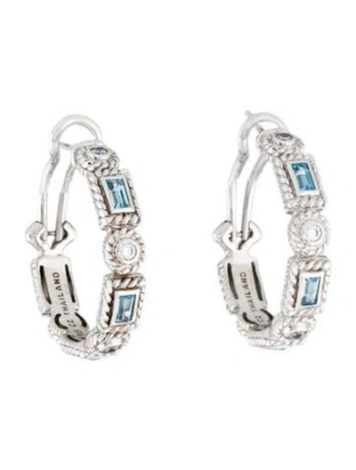 Pre-owned Judith Ripka Cubic Zirconia & Topaz Hoop Earrings In Multicolor