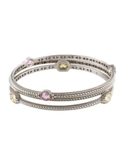 Pre-owned Judith Ripka Cubic Zirconia Bangle Bracelet Set, 8" In Multi
