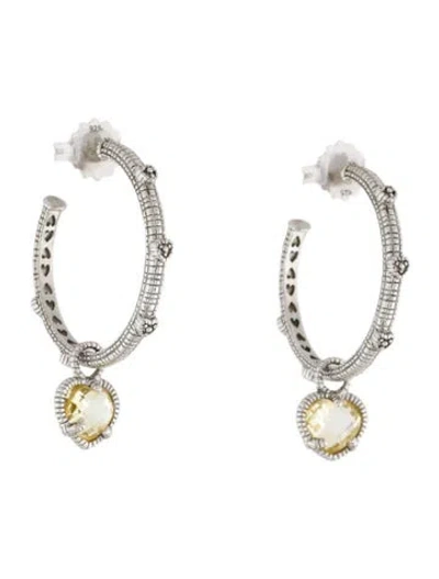 Pre-owned Judith Ripka Cubic Zirconia Canary Drop Hoop Earrings In Multi