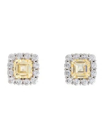 Pre-owned Judith Ripka Cubic Zirconia "canary" Earclip Earrings In Multicolor