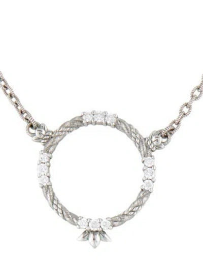 Pre-owned Judith Ripka Cubic Zirconia Circle Station Pendant Necklace, 20" In Transparent