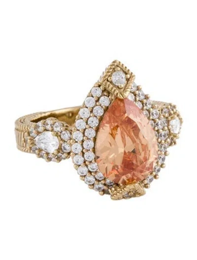 Pre-owned Judith Ripka Cubic Zirconia Cocktail Ring In Orange