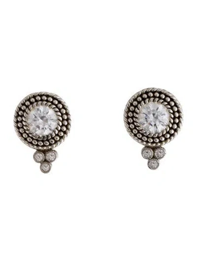 Pre-owned Judith Ripka Cubic Zirconia Diamonique Dew Drop Button Earclip Earrings In Multicolor