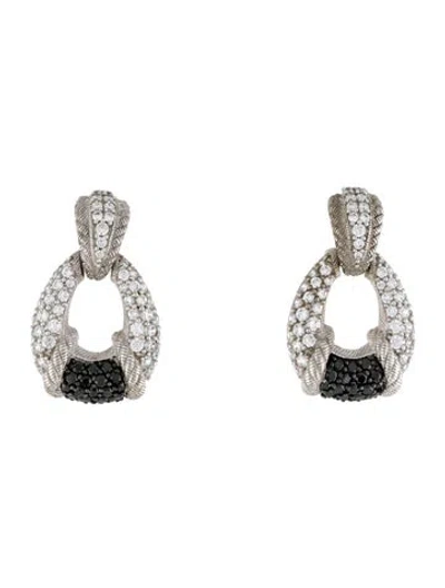 Pre-owned Judith Ripka Cubic Zirconia Drop Clip-on Earrings In Black