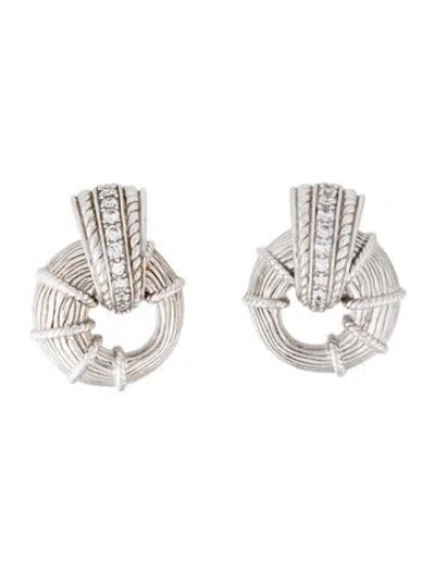 Pre-owned Judith Ripka Cubic Zirconia Drop Earclips In Multi