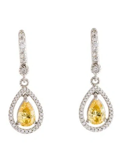 Pre-owned Judith Ripka Cubic Zirconia Drop Earrings In Clear/yellow