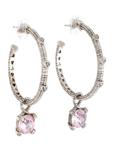 Pre-owned Judith Ripka Cubic Zirconia Drop Hoop Earrings In Pink
