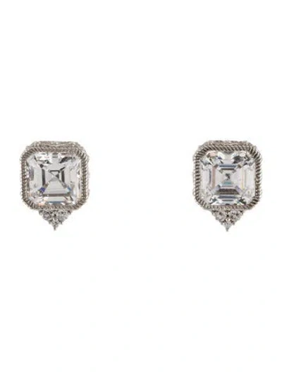 Pre-owned Judith Ripka Cubic Zirconia Earclips In Transparent
