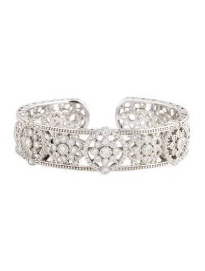 Pre-owned Judith Ripka Cubic Zirconia Floral Garland Hinged Cuff, 7" In Multi
