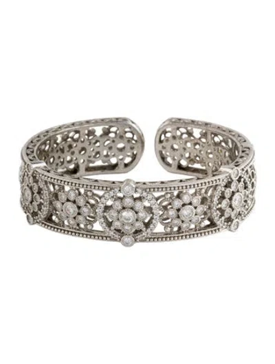 Pre-owned Judith Ripka Cubic Zirconia Floral Hinged Cuff Bracelet, 6.5" In Multi