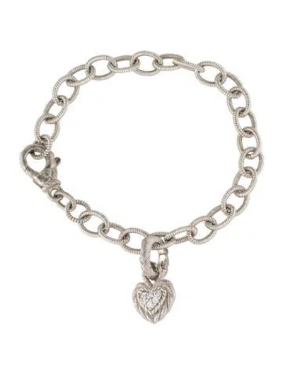 Pre-owned Judith Ripka Cubic Zirconia Heart Charm Bracelet, 6.75" In Multi