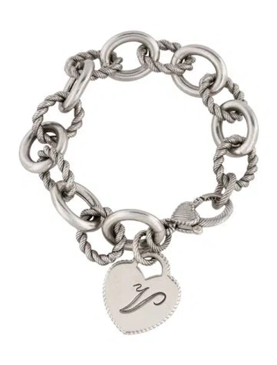 Pre-owned Judith Ripka Cubic Zirconia Heart Charm Bracelet, 6.75" In Multicolor