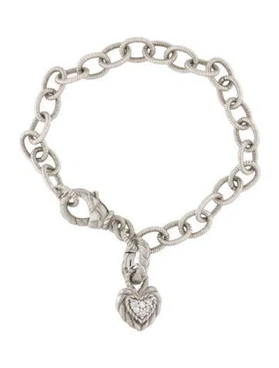 Pre-owned Judith Ripka Cubic Zirconia Heart Charm Bracelet, 7" In Multi